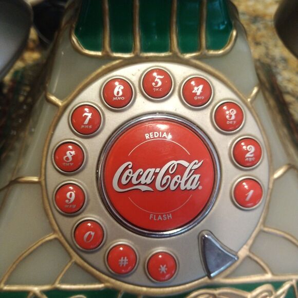 Coca Cola 2001 Tiffany Style Stained Glass Look Light Up Holiday Telephone/Phone - Picture 13 of 16